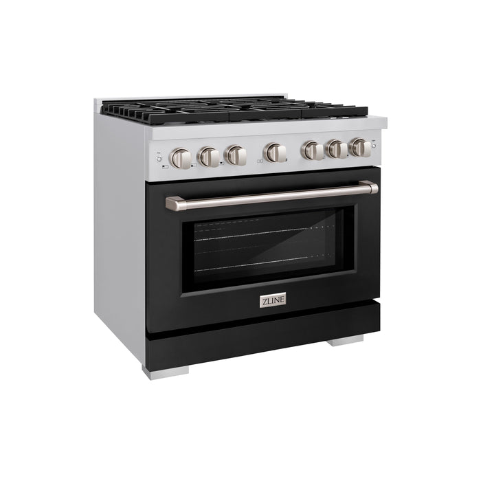 ZLINE 36" 5.2 cu. ft. Paramount Dual Fuel Range with 6 Burners in Stainless Steel with Black Matte Door, SDR-BLM-36