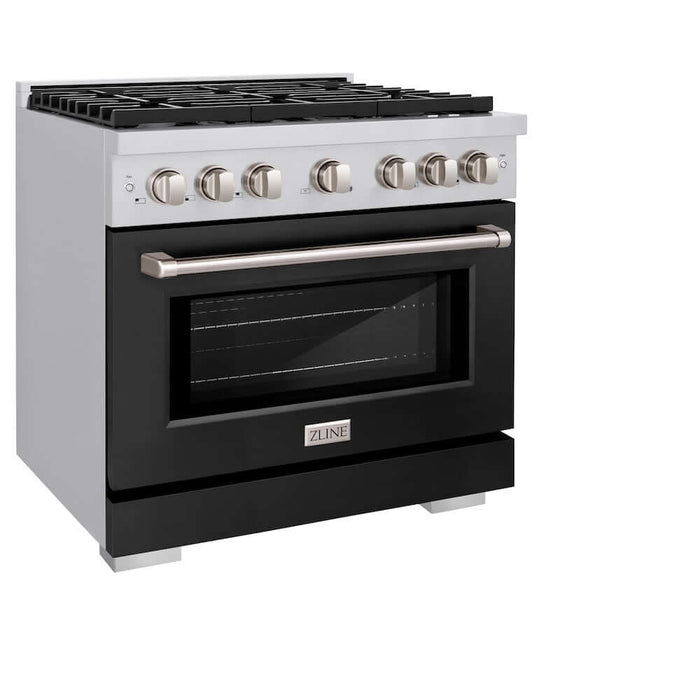 ZLINE 36 in. 5.2 cu. ft. Paramount Dual Fuel Range with 6 Burner Gas Cooktop and Electric Convection Oven in Stainless Steel with Black Matte Door (SDR-BLM-36)