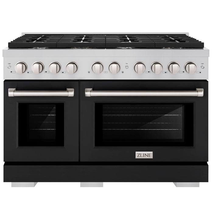 ZLINE 48" 6.7 cu. ft. Paramount Double Oven Dual Fuel Range with 8 Burners in Stainless Steel with Black Matte Doors, SDR-BLM-48