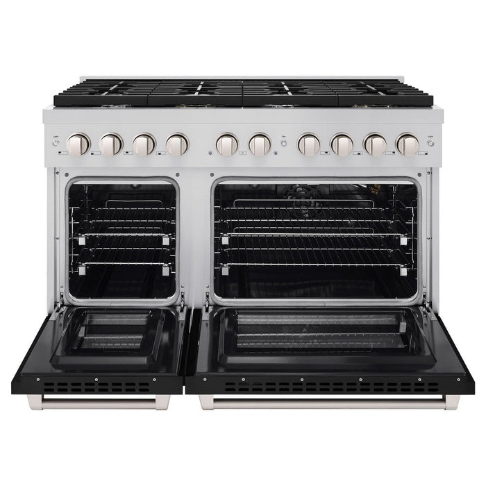 ZLINE 48" 6.7 cu. ft. Paramount Double Oven Dual Fuel Range with 8 Burners in Stainless Steel with Black Matte Doors, SDR-BLM-48