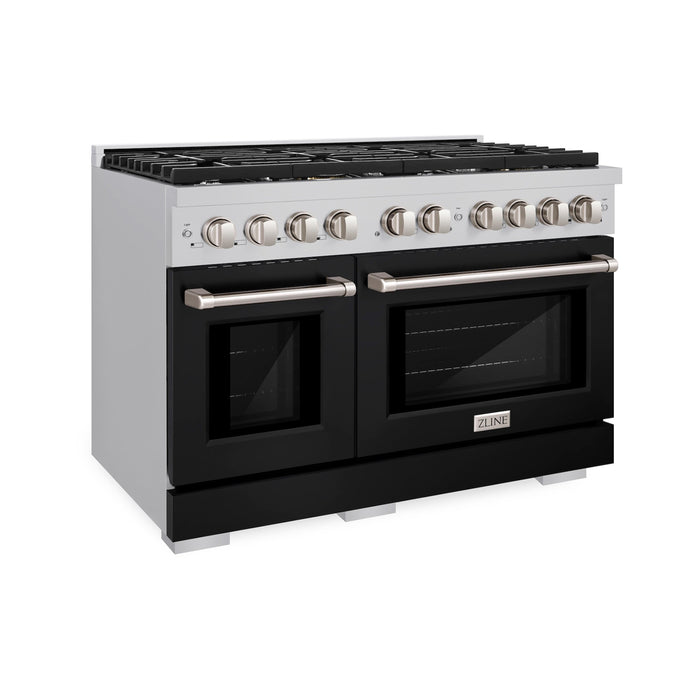 ZLINE 48" 6.7 cu. ft. Paramount Double Oven Dual Fuel Range with 8 Burners in Stainless Steel with Black Matte Doors, SDR-BLM-48