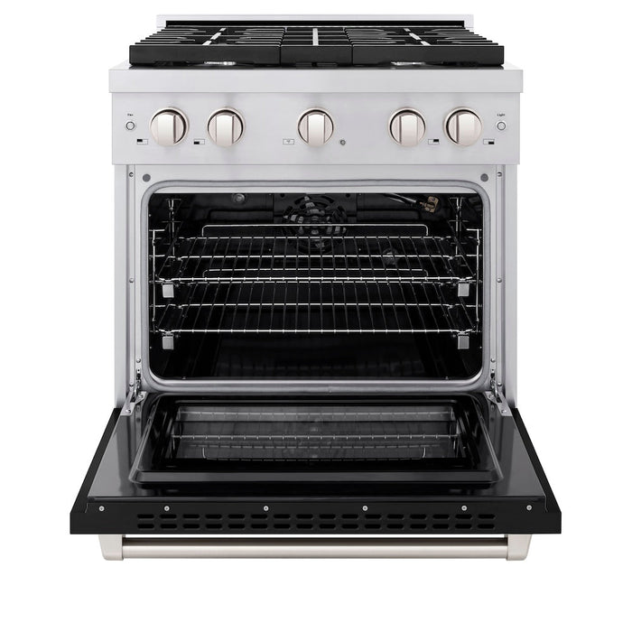 ZLINE 30 in. 4.2 cu. ft. Paramount Gas Range with 4 Burner Cooktop and Convection Gas Oven in Stainless Steel with Black Matte Door (SGR-BLM-30)