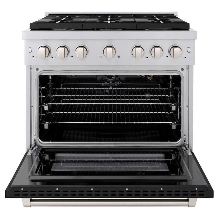 ZLINE 36 in. 5.2 cu. ft. Paramount Gas Range with 6 Burner Cooktop and Convection Gas Oven in Stainless Steel with Black Matte Door (SGR-BLM-36)