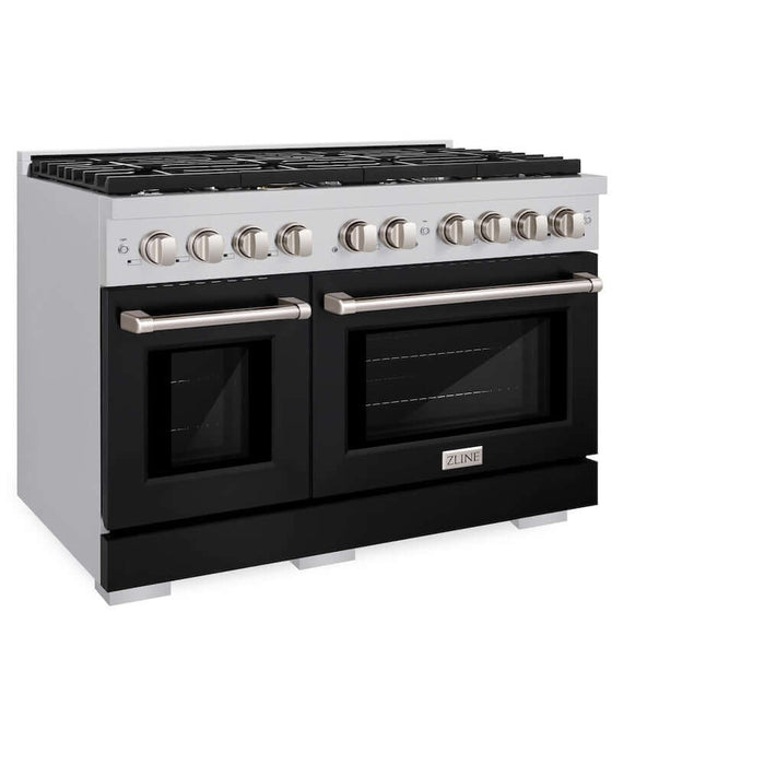 ZLINE 48 in. 6.7 cu. ft. Paramount Double Oven Gas Range with 8 Burner Cooktop in Stainless Steel with Black Matte Doors (SGR-BLM-48)