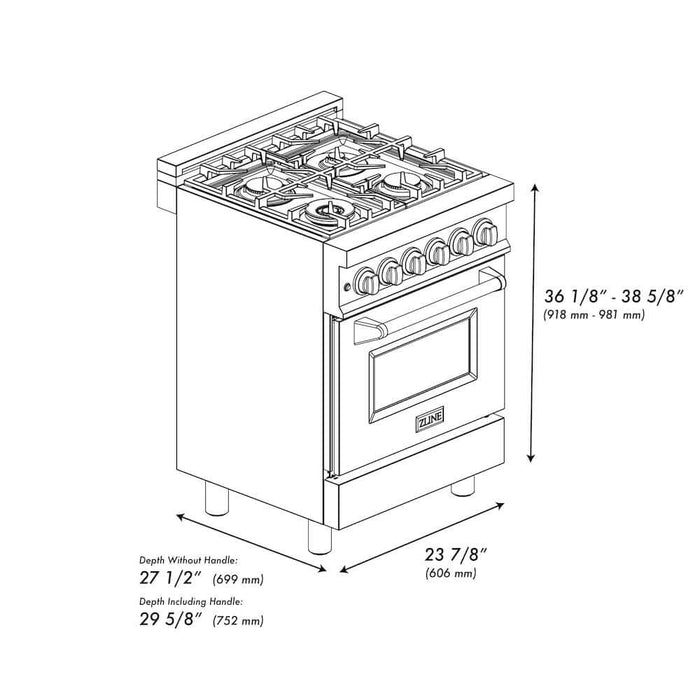 ZLINE 24 in. 2.8 cu. ft. Legacy Dual Fuel Range with 4 Burner Gas Cooktop and Electric Convection Oven in Stainless Steel and Blue Matte Door (RA-BM-24)