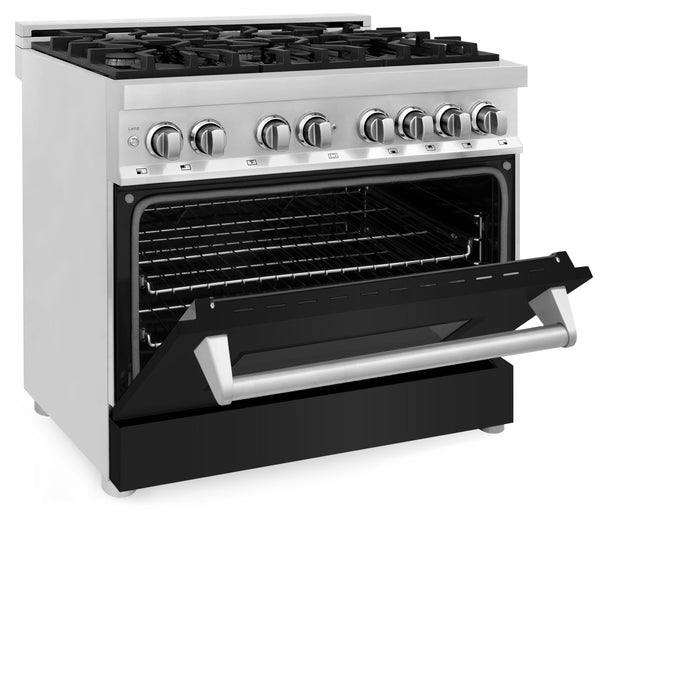 ZLINE 36 in. Professional Gas Burner/Electric Oven Stainless Steel Range with Black Matte Door, RA-BLM-36