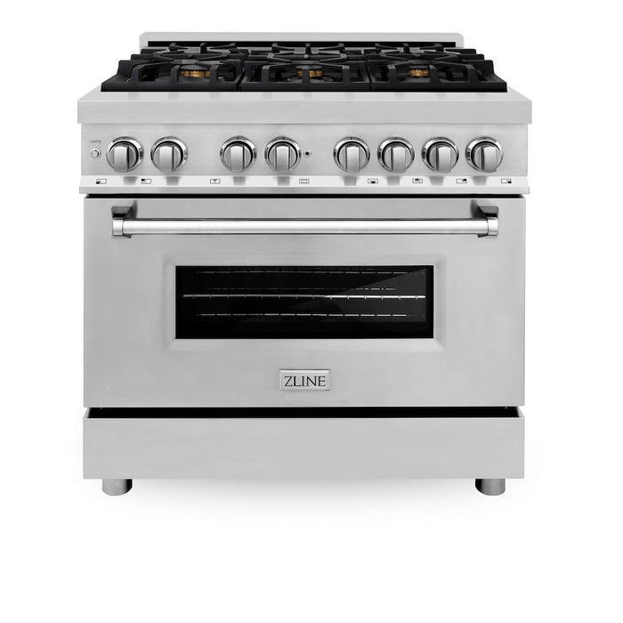 ZLINE 36 in. 4.6 cu. ft. Legacy Dual Fuel Range with Gas Cooktop and Electric Convection Oven in Stainless Steel with 6 Brass Burners (RA-BR-36)