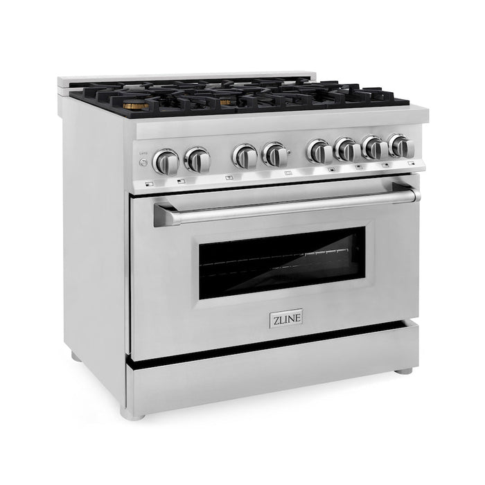 ZLINE 36 in. 4.6 cu. ft. Legacy Dual Fuel Range with Gas Cooktop and Electric Convection Oven in Stainless Steel with 6 Brass Burners (RA-BR-36)