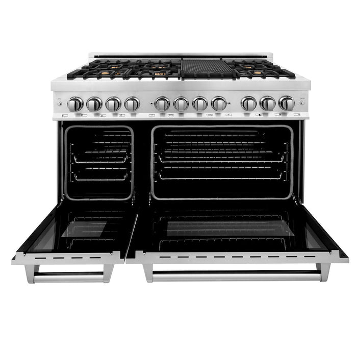 ZLINE 48 in. 6.0 cu. ft. Legacy Dual Fuel Range with Gas Cooktop and 2 Electric Ovens in Stainless Steel with 6 Brass Burners and Griddle (RA-BR-GR-48)