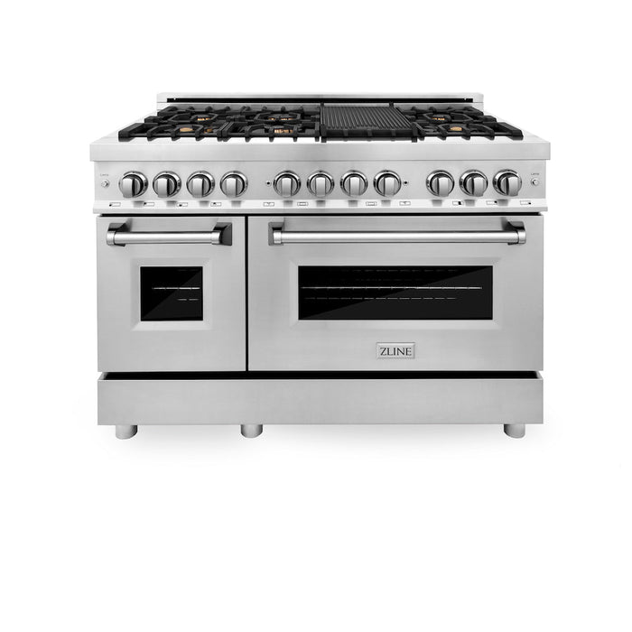 ZLINE 48 in. 6.0 cu. ft. Legacy Dual Fuel Range with Gas Cooktop and 2 Electric Ovens in Stainless Steel with 6 Brass Burners and Griddle (RA-BR-GR-48)