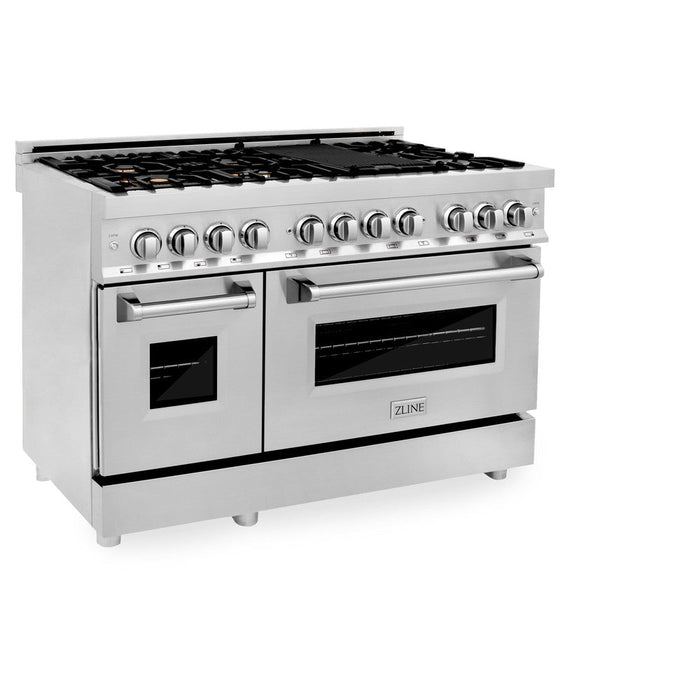 ZLINE 48 in. 6.0 cu. ft. Legacy Dual Fuel Range with Gas Cooktop and 2 Electric Ovens in Stainless Steel with Brass Burners (RA-BR-48)