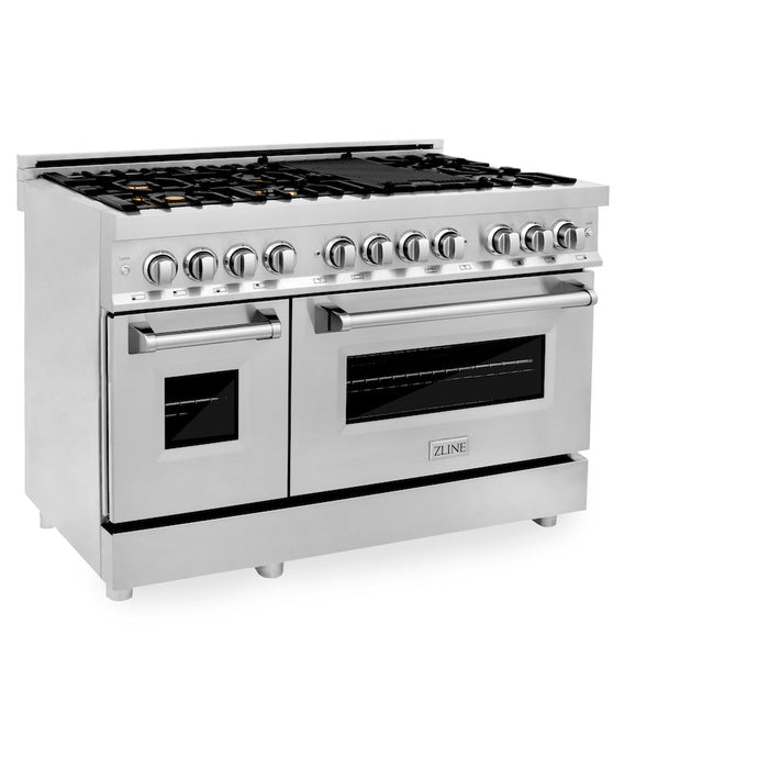 ZLINE 48 in. 6.0 cu. ft. Legacy Dual Fuel Range with Gas Cooktop and 2 Electric Ovens in Stainless Steel with 6 Brass Burners (RA-BR-48)