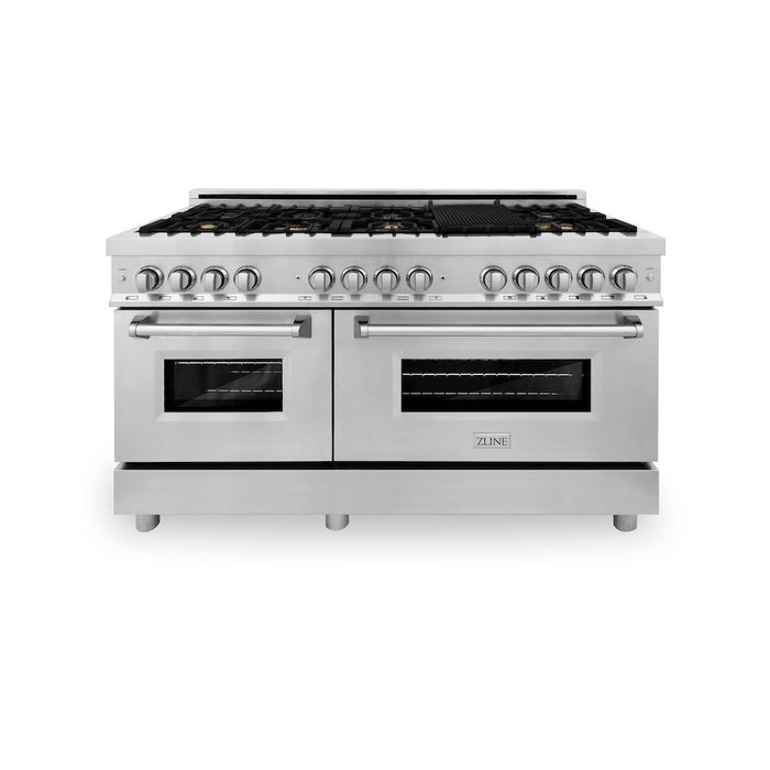 ZLINE 60 in. 7.4 cu. ft. Legacy Dual Fuel Range with Gas Cooktop and 2 Electric Convection Ovens in Stainless Steel with 8 Brass Burners (RA-BR-60)