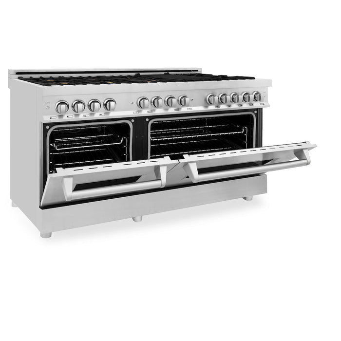 ZLINE 60 in. 7.4 cu. ft. Legacy Dual Fuel Range with Gas Cooktop and 2 Electric Convection Ovens in Stainless Steel with 8 Brass Burners (RA-BR-60)