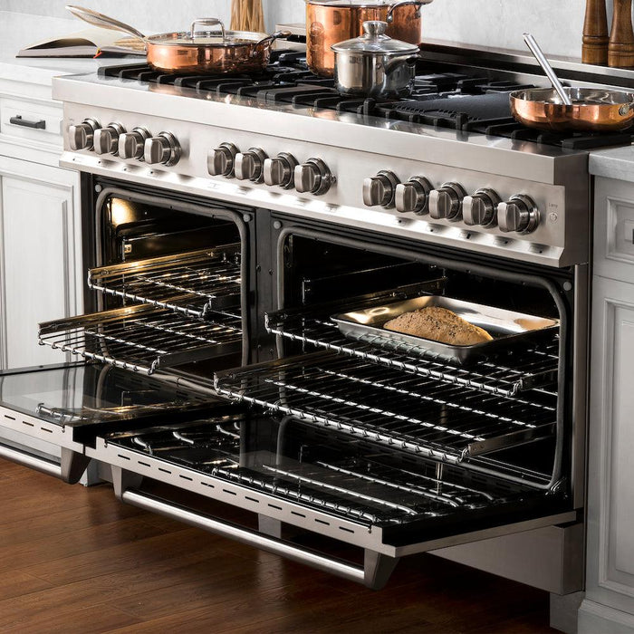 ZLINE 60 in. 7.4 cu. ft. Legacy Dual Fuel Range with Gas Cooktop and 2 Electric Convection Ovens in Stainless Steel with 8 Brass Burners (RA-BR-60)