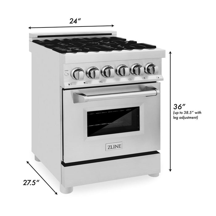 ZLINE 24 in. 2.8 cu. ft. Legacy Dual Fuel Range with 4 Burner Gas Cooktop and Electric Convection Oven in Stainless Steel (RA24)