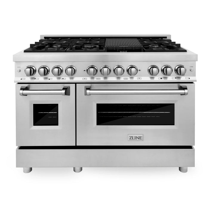 ZLINE Appliance Package - 48" Dual Fuel Range, Range Hood, Refrigerator, Microwave Drawer, Dishwasher and Wine Cooler, 6KPR-RARH48-MWDWV-RWV