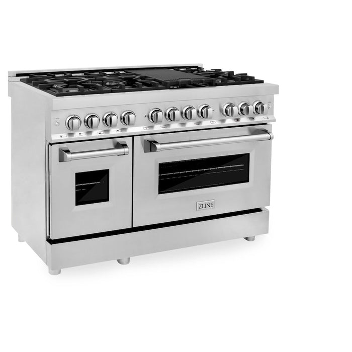 ZLINE 48 in. Kitchen Package with Stainless Steel Dual Fuel Range and Convertible Vent Range Hood (2KP-RARH48)