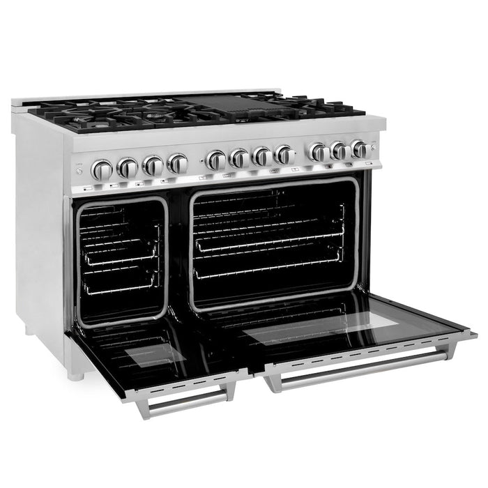 ZLINE 48 in. Kitchen Package with Stainless Steel Dual Fuel Range and Convertible Vent Range Hood (2KP-RARH48)