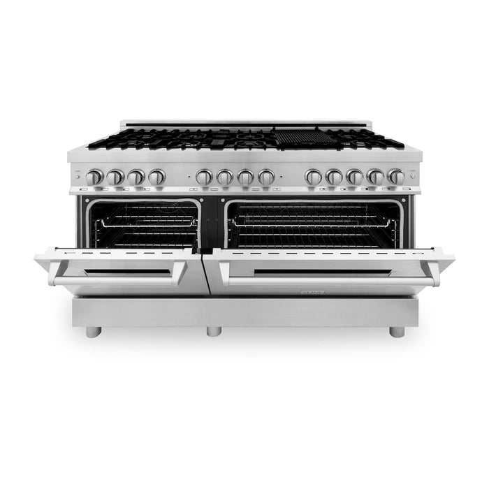 ZLINE 60 in. 7.4 cu. ft. Legacy Dual Fuel Range with 9 Burner Gas Cooktop and 2 Electric Convection Ovens in Stainless Steel (RA60)