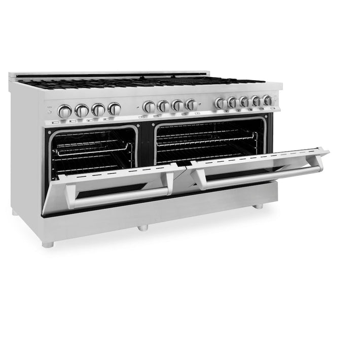 ZLINE 60 in. 7.4 cu. ft. Legacy Dual Fuel Range with 9 Burner Gas Cooktop and 2 Electric Convection Ovens in Stainless Steel (RA60)