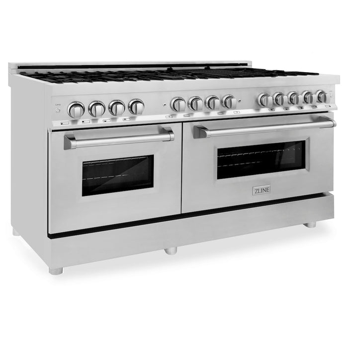 ZLINE 60 in. 7.4 cu. ft. Legacy Dual Fuel Range with 9 Burner Gas Cooktop and 2 Electric Convection Ovens in Stainless Steel (RA60)