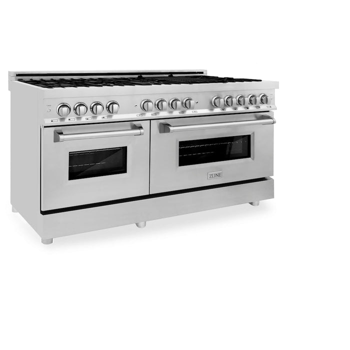 ZLINE 60 in. 7.4 cu. ft. Legacy Dual Fuel Range with 9 Burner Gas Cooktop and 2 Electric Convection Ovens in Stainless Steel (RA60)