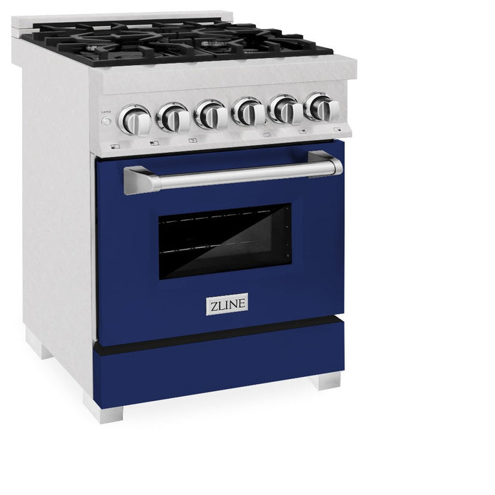 ZLINE 24 in. 2.8 cu. ft. Legacy Dual Fuel Range with 4 Burner Gas Cooktop and Electric Convection Oven in DuraSnow® Stainless Steel and Blue Gloss Door (RAS-BG-24)