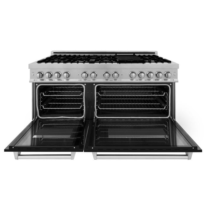 ZLINE 60 in. 7.4 cu. ft. Legacy Dual Fuel Range with 9 Burner Gas Cooktop and 2 Electric Convection Ovens in DuraSnow® Stainless Steel and Black Matte Doors (RAS-BLM-60)