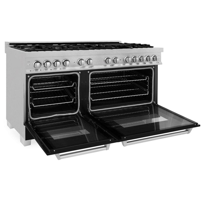 ZLINE 60 in. 7.4 cu. ft. Legacy Dual Fuel Range with 9 Burner Gas Cooktop and 2 Electric Convection Ovens in DuraSnow® Stainless Steel and Black Matte Doors (RAS-BLM-60)