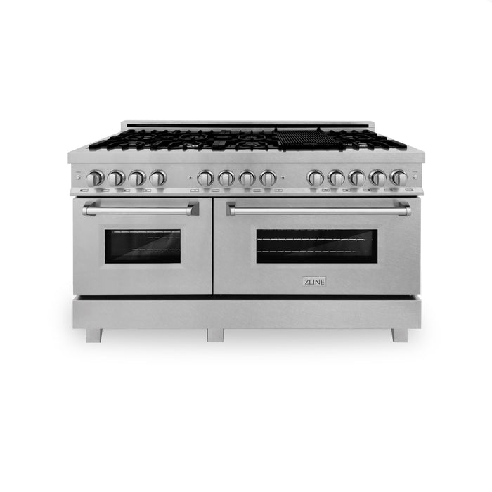 ZLINE 60 in. Professional Gas Burner and 7.6 cu. ft. Electric Oven in DuraSnow® Stainless, RAS-SN-60