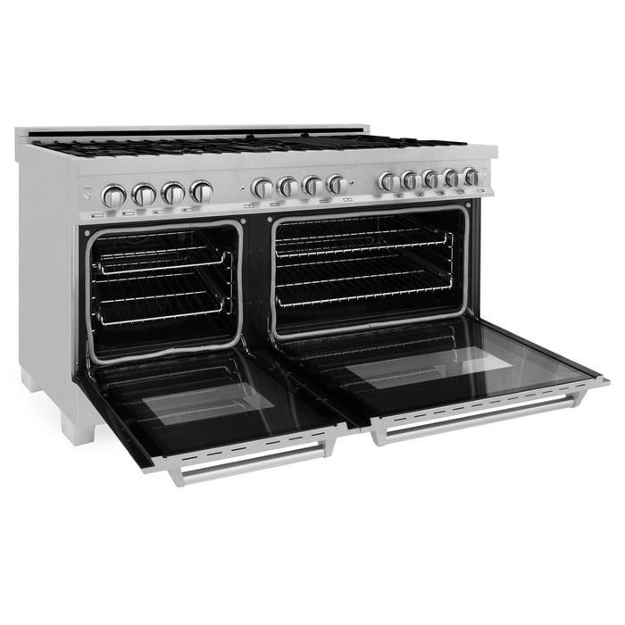 ZLINE 60 in. Professional Gas Burner and 7.6 cu. ft. Electric Oven in DuraSnow® Stainless, RAS-SN-60