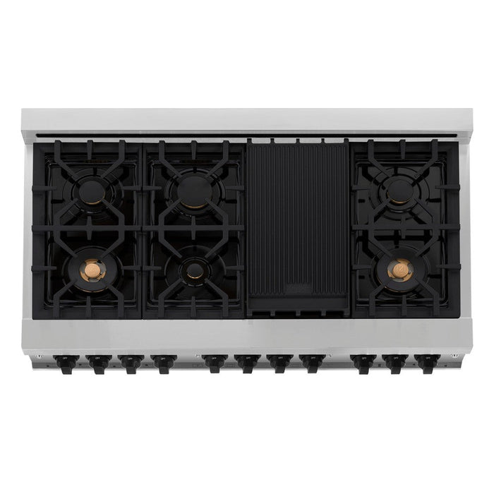 ZLINE Autograph Edition 48 in. Kitchen Package with Stainless Steel Dual Fuel Range, Range Hood and Dishwasher with Matte Black Accents (3AKP-RARHDWM48-MB)