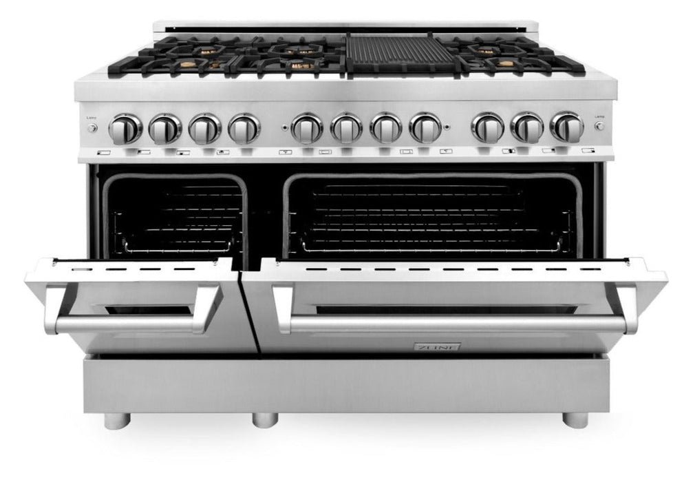 ZLINE 48 in. Professional Gas Burner, Electric Oven Range in Stainless Steel with Brass Burners, RA-BR-48