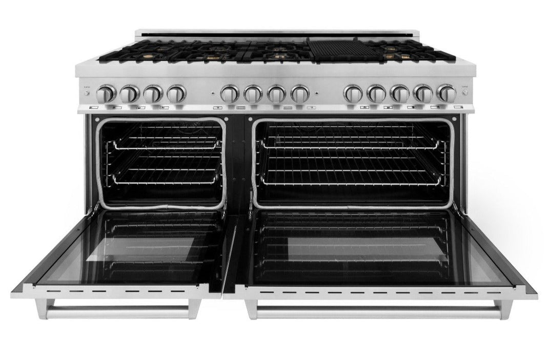 ZLINE 60 in. Professional Gas Burner with Brass Burners, 7.6 cu. ft. Electric Oven in Stainless Steel, RA-BR-60