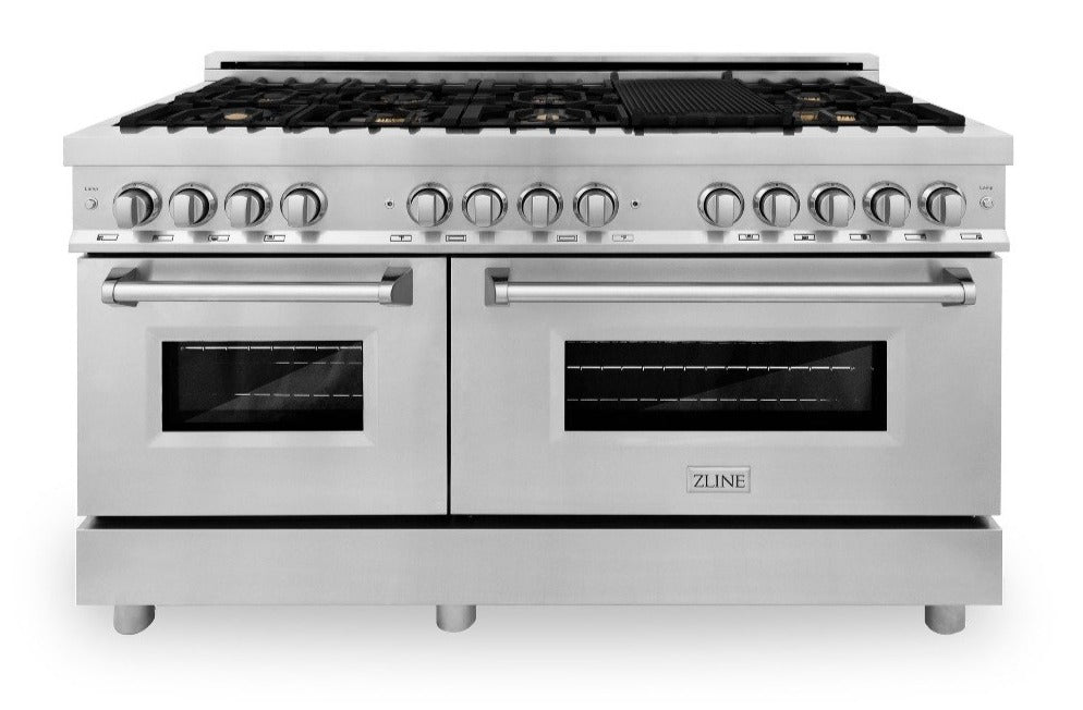 ZLINE 60 in. Professional Gas Burner with Brass Burners, 7.6 cu. ft. Electric Oven in Stainless Steel, RA-BR-60