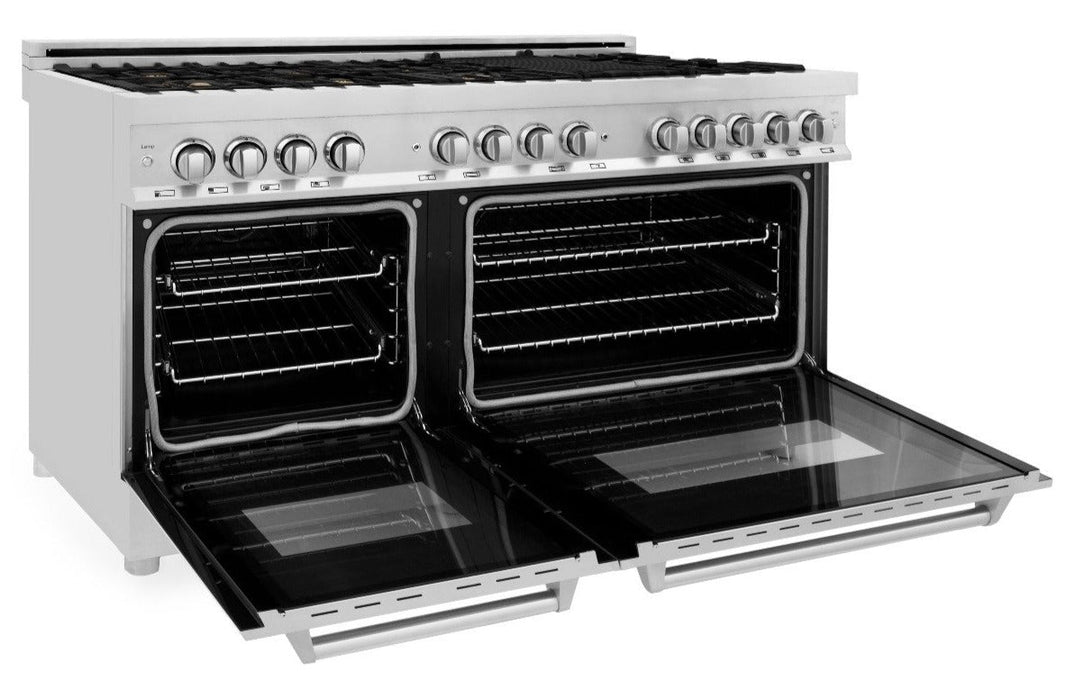 ZLINE 60 in. Professional Gas Burner with Brass Burners, 7.6 cu. ft. Electric Oven in Stainless Steel, RA-BR-60