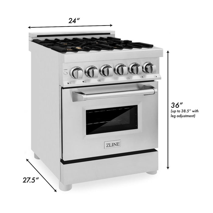 ZLINE 24 in. Professional Gas Burner/Electric Oven Stainless Steel Range with Brass Burners, RA-BR-24