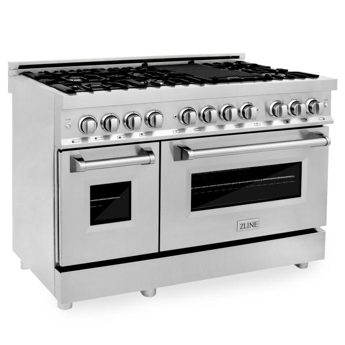 ZLINE Appliance Package - 48 In. Dual Fuel Range, 700CFM Range Hood,  Microwave Oven, 3KP-RARHC48-MO