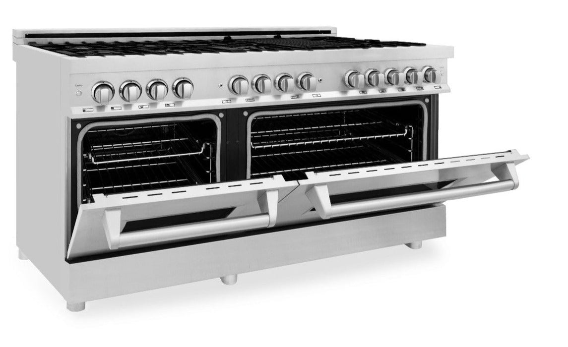 ZLINE 60 in. Professional Gas Burner and 7.4 cu. ft. Electric Oven in Stainless Steel, RA60