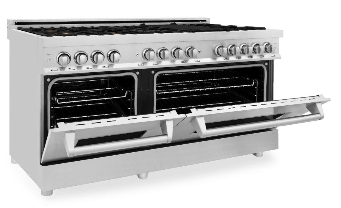 ZLINE 60 in. Professional Gas Burner with Brass Burners, 7.6 cu. ft. Electric Oven in Stainless Steel, RA-BR-60