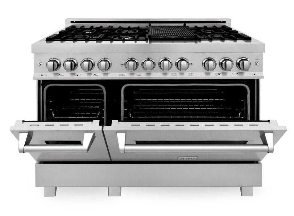 ZLINE 48 in. Kitchen Appliance Package with DuraSnow® Stainless Dual Fuel Range, Ducted Vent Range Hood and Dishwasher, 3KP-RASRH48-DW