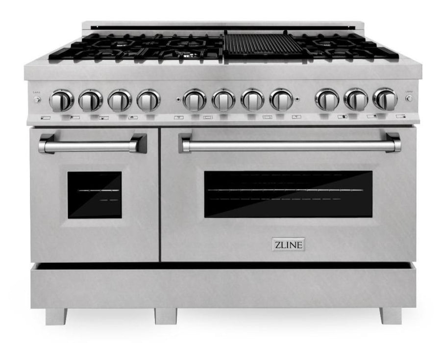 ZLINE 48 in. Kitchen Appliance Package with DuraSnow® Stainless Dual Fuel Range, Ducted Vent Range Hood and Dishwasher, 3KP-RASRH48-DW