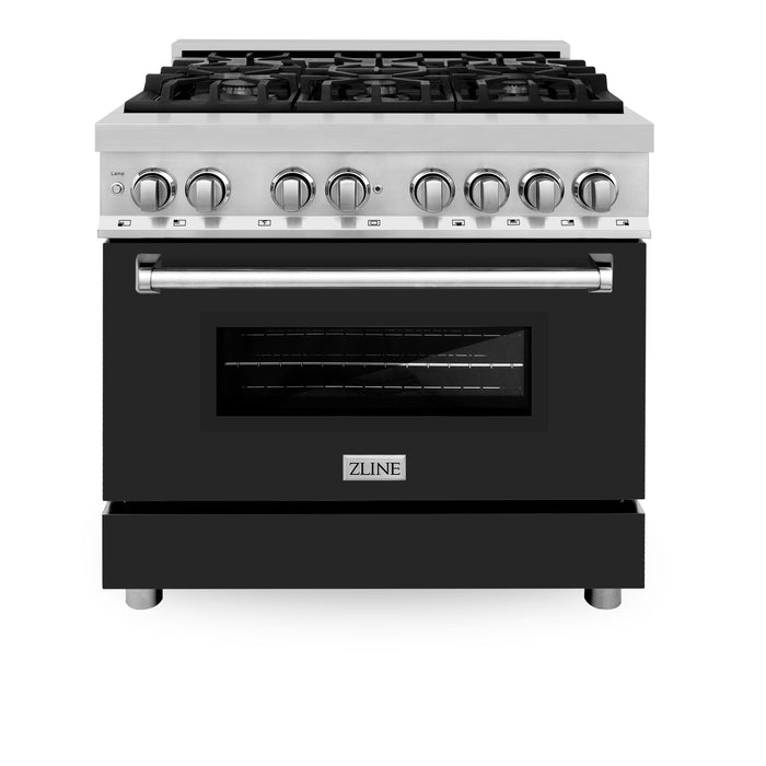 ZLINE 36 in. Professional Gas Burner/Electric Oven Stainless Steel Range with Black Matte Door, RA-BLM-36