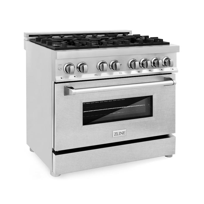 ZLINE 36 in. 4.6 cu. ft. Legacy Dual Fuel Range with 6 Burner Gas Cooktop and Electric Convection Oven in Stainless Steel with DuraSnow® Door (RA-SN-36)