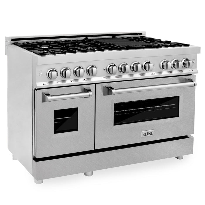 ZLINE 48 in. 6.0 cu. ft. Legacy Dual Fuel Range with 7 Burner Gas Cooktop and 2 Electric Ovens in Stainless Steel with DuraSnow® Doors (RA-SN-48)