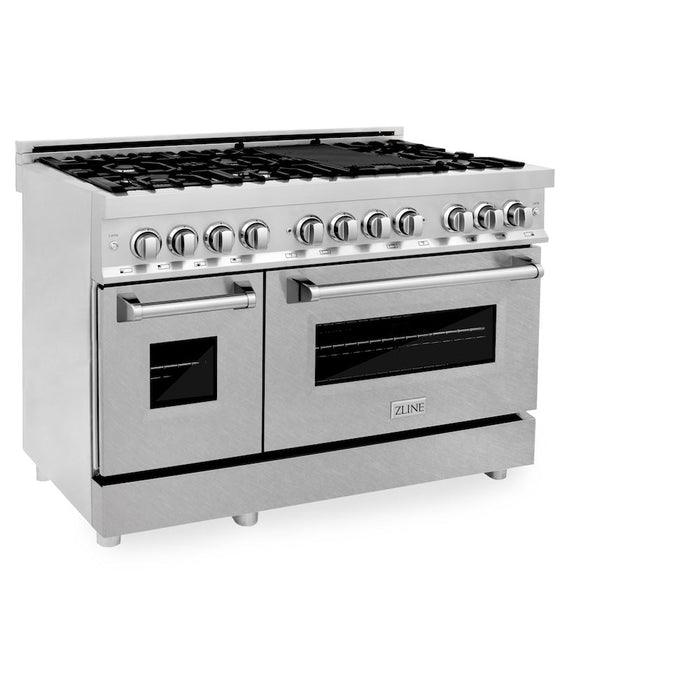 ZLINE 48 in. 6.0 cu. ft. Legacy Dual Fuel Range with 7 Burner Gas Cooktop and 2 Electric Ovens in Stainless Steel with DuraSnow® Doors (RA-SN-48)