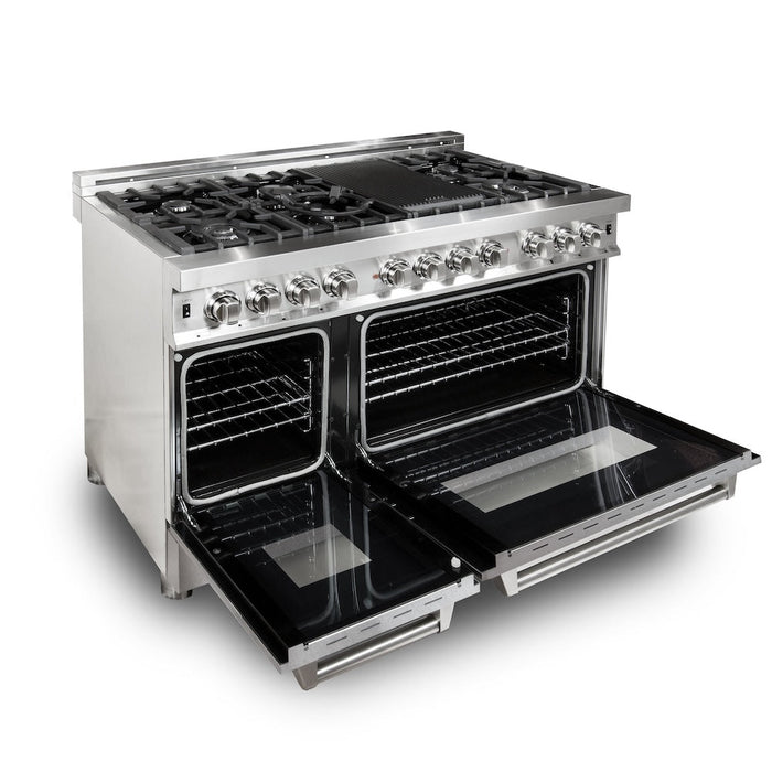 ZLINE 48 in. 6.0 cu. ft. Legacy Dual Fuel Range with 7 Burner Gas Cooktop and 2 Electric Ovens in Stainless Steel with DuraSnow® Doors (RA-SN-48)