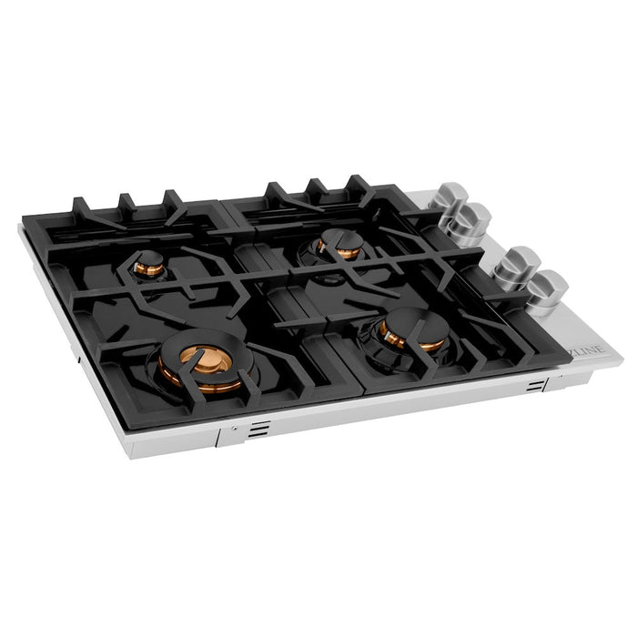 ZLINE 30 in. Gas Cooktop with 4 Gas Brass Burners and Black Porcelain Top (RC-BR-30-PBT)