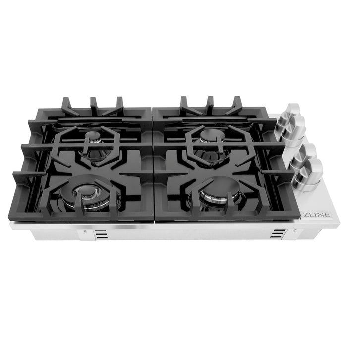 ZLINE 30 in. Gas Cooktop with 4 Gas Burners and Black Porcelain Top (RC30-PBT)